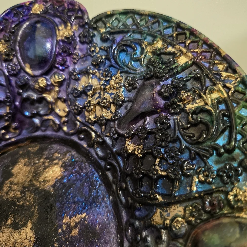 HANDCRAFTED Upcycled Silver Plated Stemmed Dish HANDPAINTED Centerpiece Art